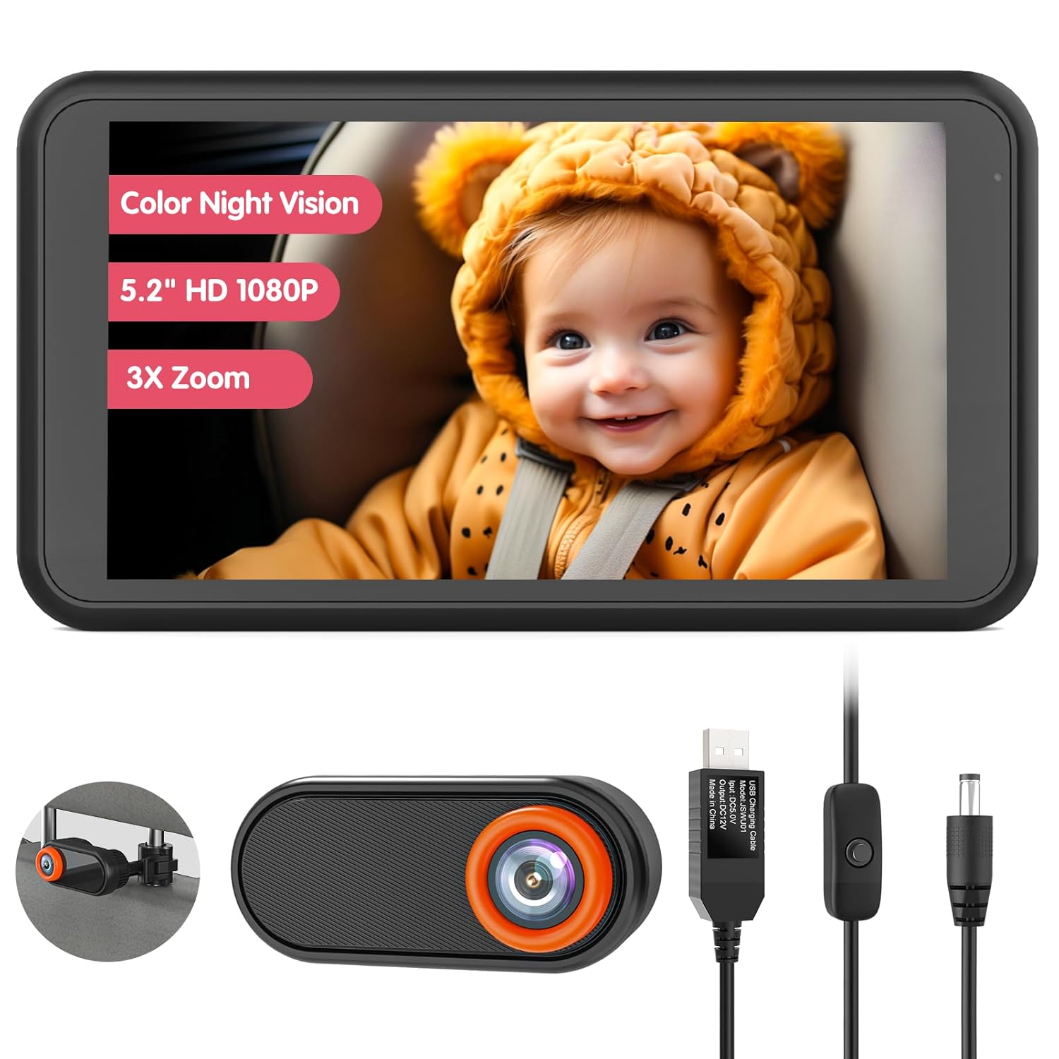 LUCKVIEW Black Baby Car Camera - USB Connection!