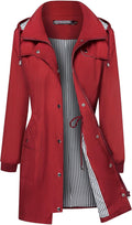Women Striped Lined Rain Jacket Lightweight Waterproof - Hooded Trench