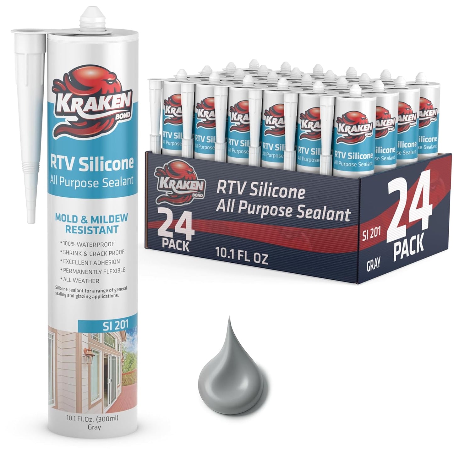 Kraken Bond Gray Silicone Sealant for Kitchen and Bath Use