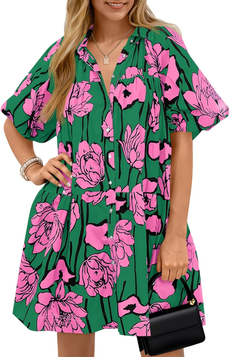 Wenrine Women's Summer Button Down Shirt Dress for Beach Fun