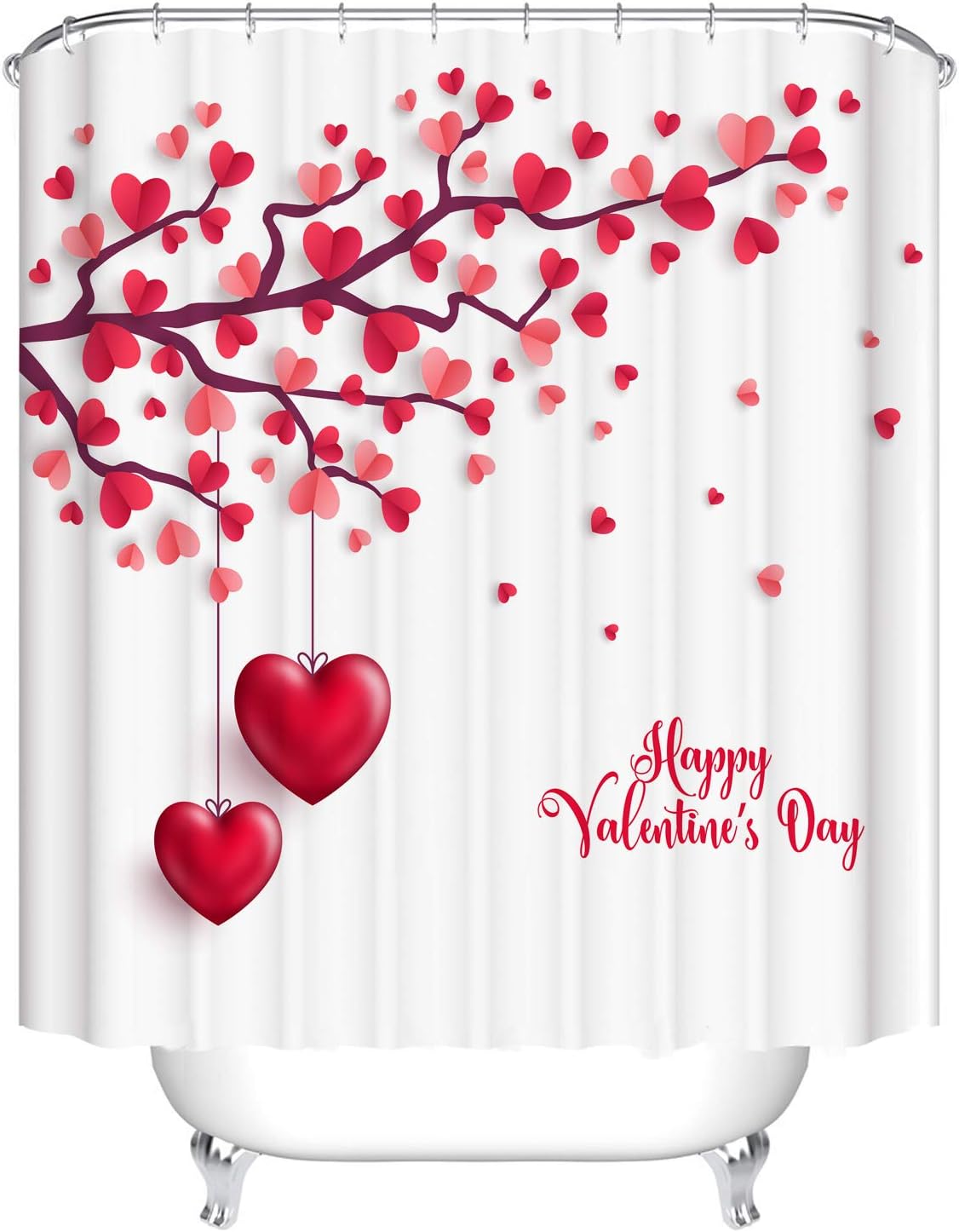 Romantic Red Heart Tree Shower Curtain - Waterproof Love Decor