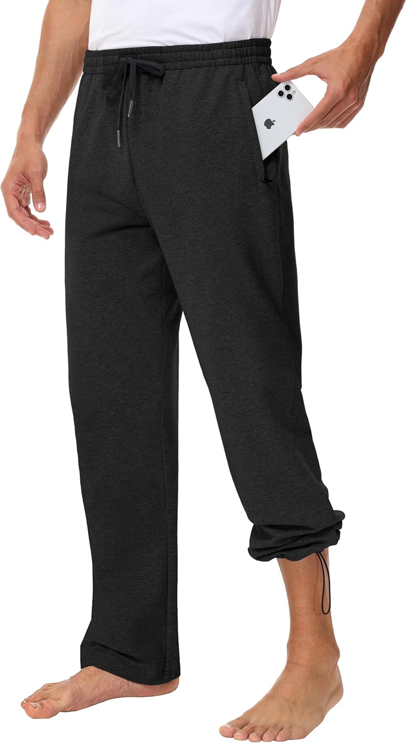 Men's Cotton Yoga Sweatpants with Zipper Pockets for Comfort