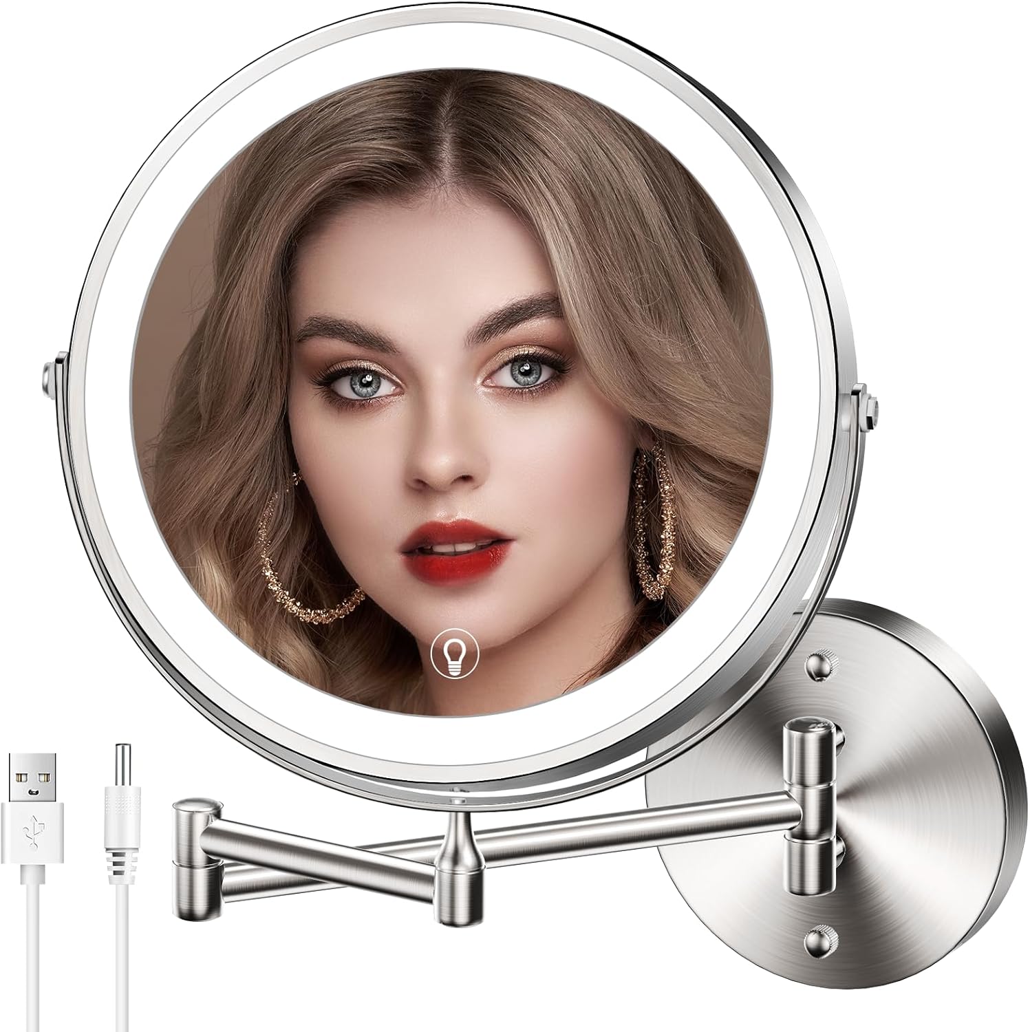 Wall Mounted Lighted Makeup Mirror with 10x Magnification