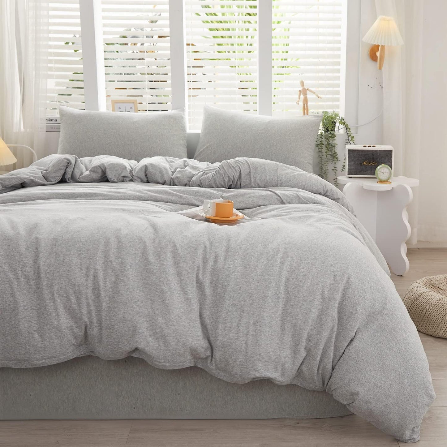LIFETOWN 100% Jersey Knit Cotton Duvet Cover Set for Comfort