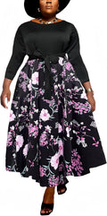Plus Size Women A-Line Maxi Dress with Pockets - Tie Waist Elegance