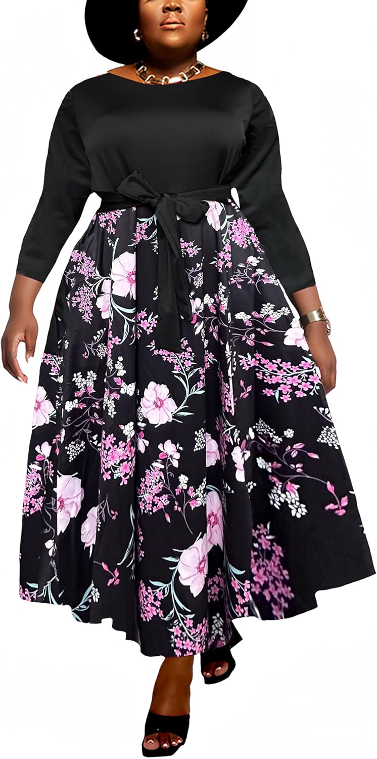 Women Plus Size Formal A Line Maxi Dress with Pockets