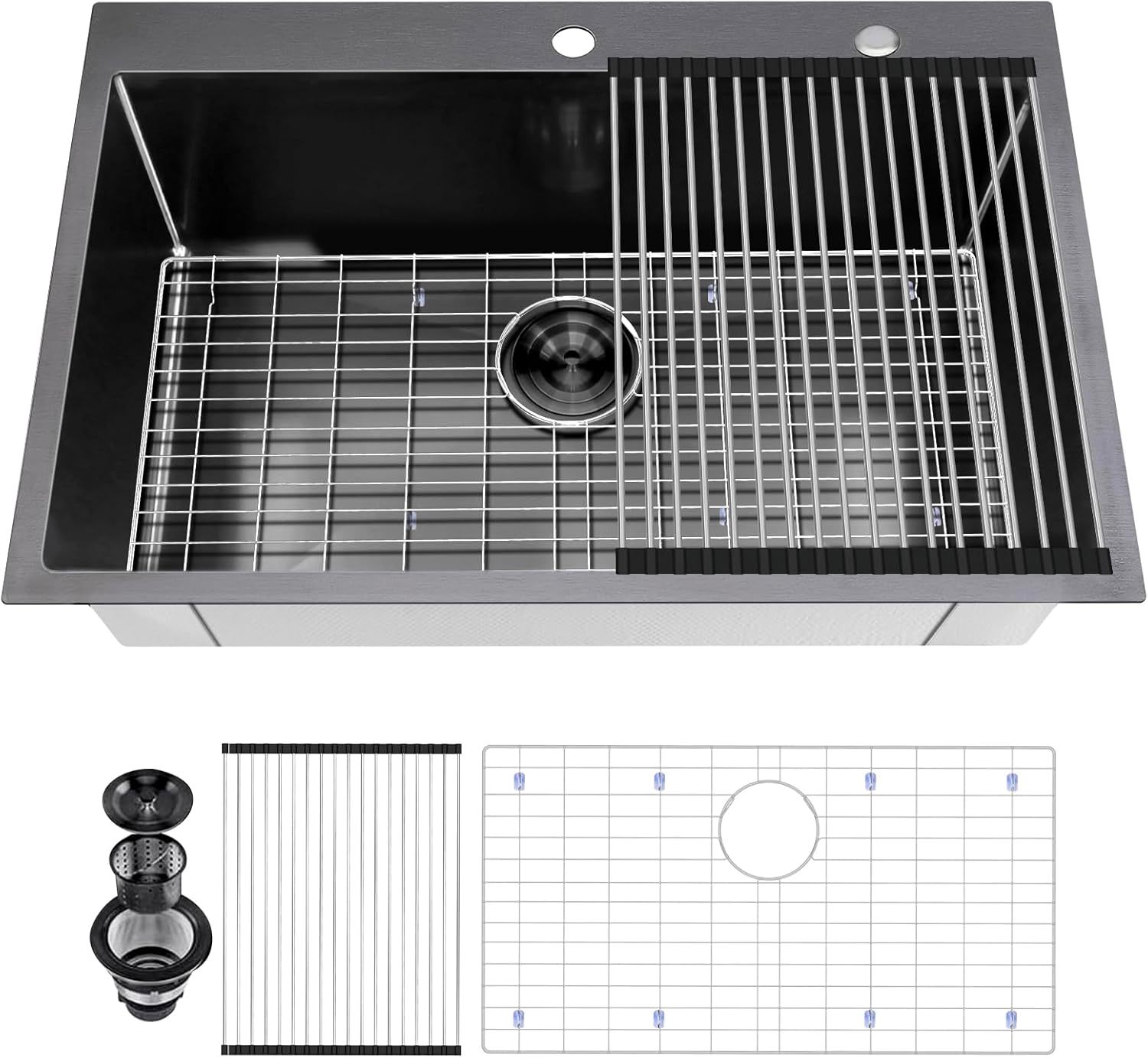 33-Inch Black Drop-In Kitchen Sink for Modern Kitchens