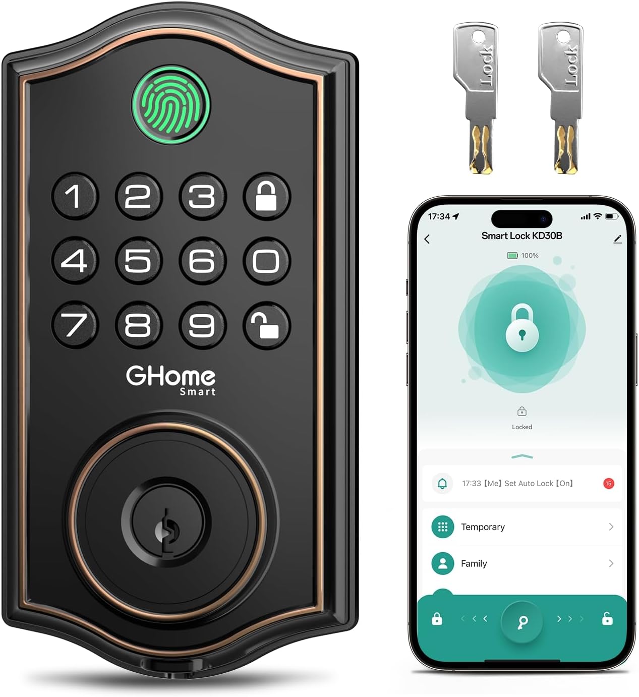 GHome Smart Lock KD30B: Keyless Entry Door Lock with Fingerprint