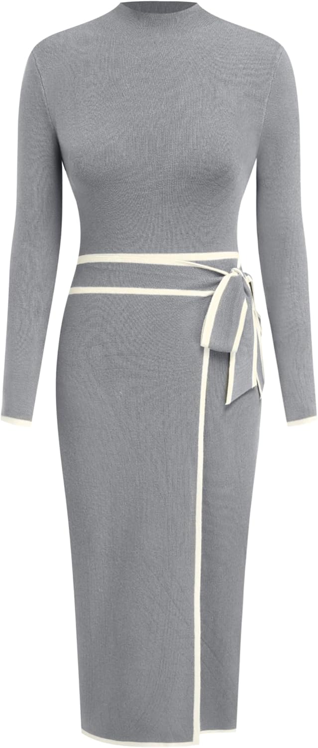 CIDER Sweater Dress for Women with Bow Tie and Turtleneck