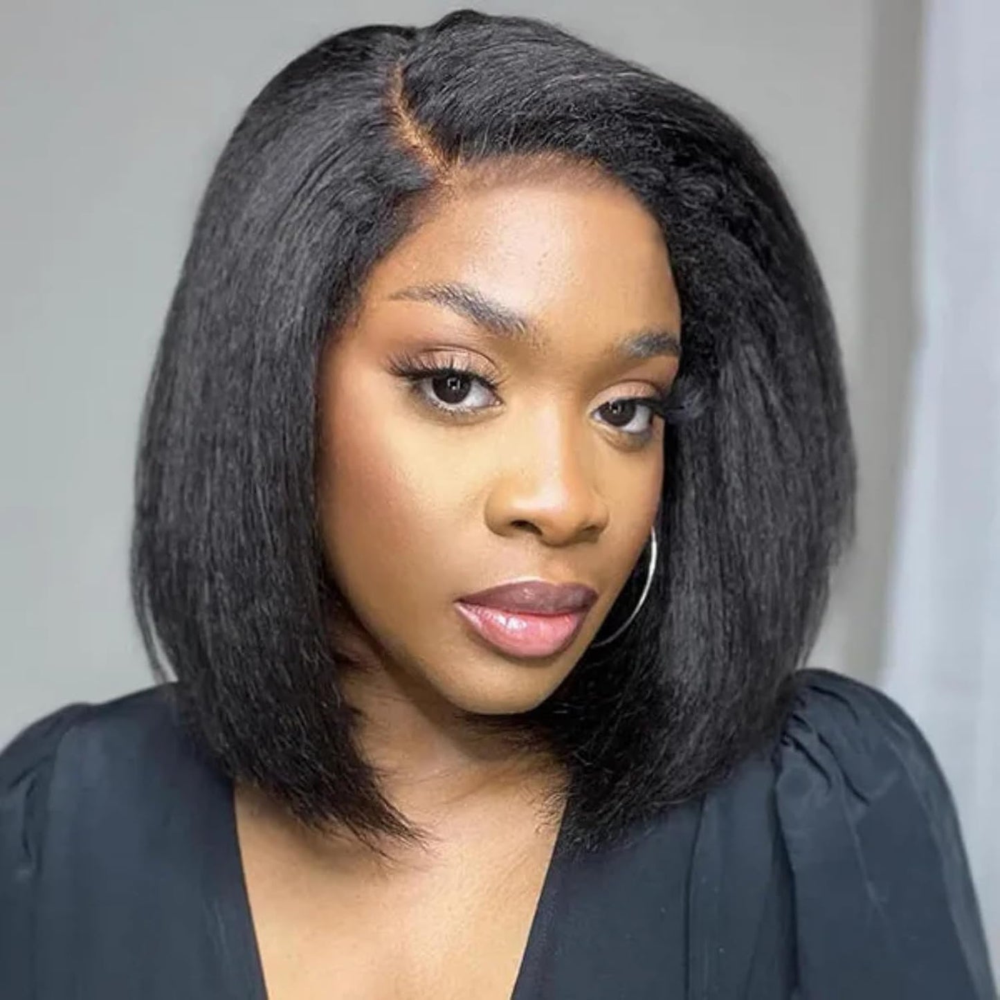 Kinky Straight Bob Human Hair Wig for Black Women - 12inch
