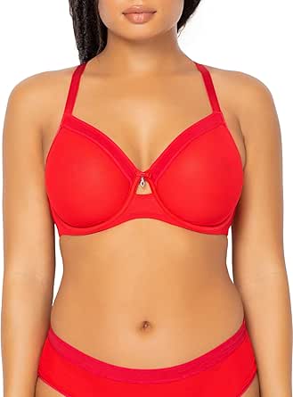 Curvy Couture Women's Sheer Mesh Full Coverage Unlined Underwire Bras