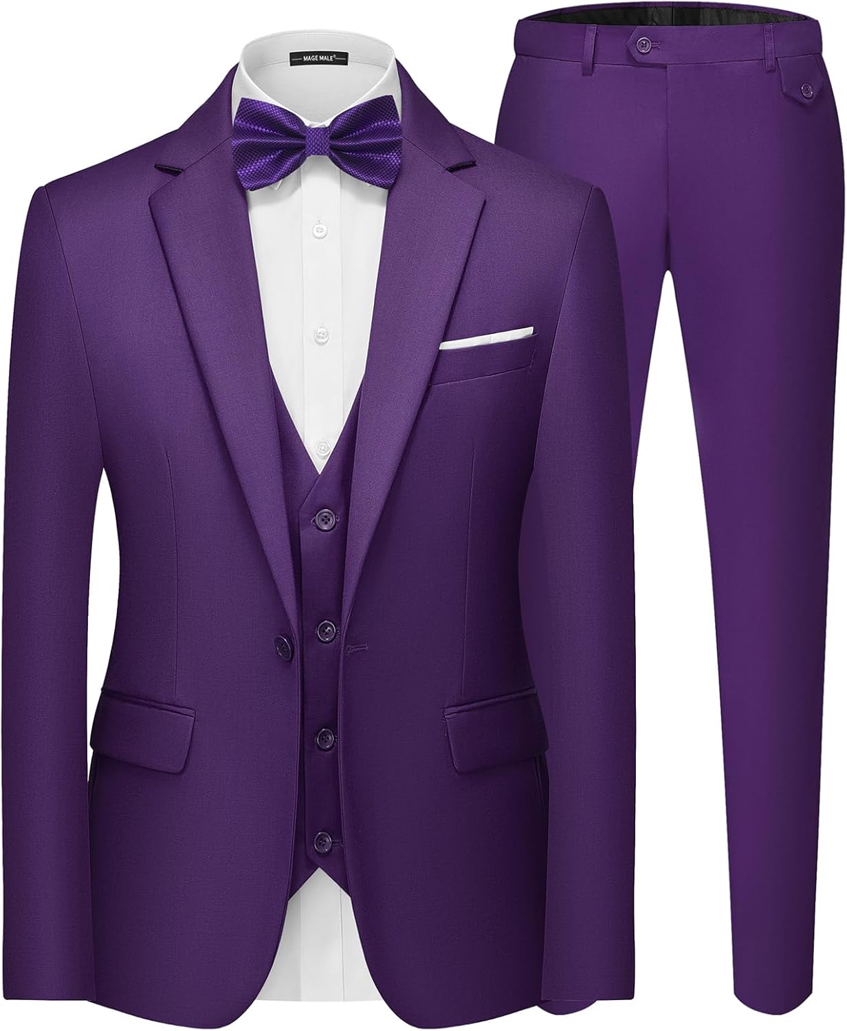 MAGE MALE Men's 3 Pieces Suit Elegant Solid Slim Fit Set