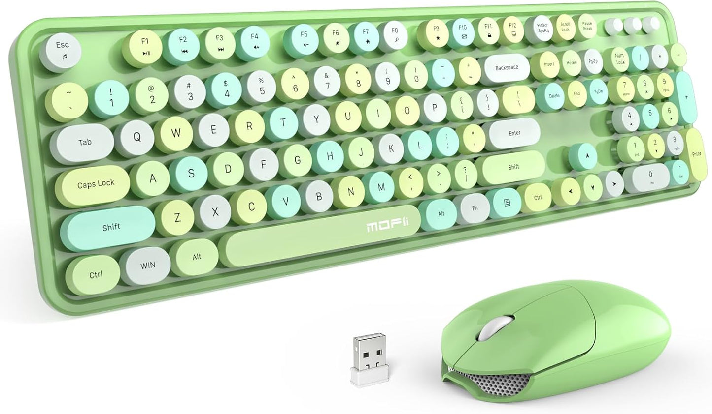 MOFII Green Wireless Keyboard & Sport Car Mouse - Full Size, 2.4Ghz