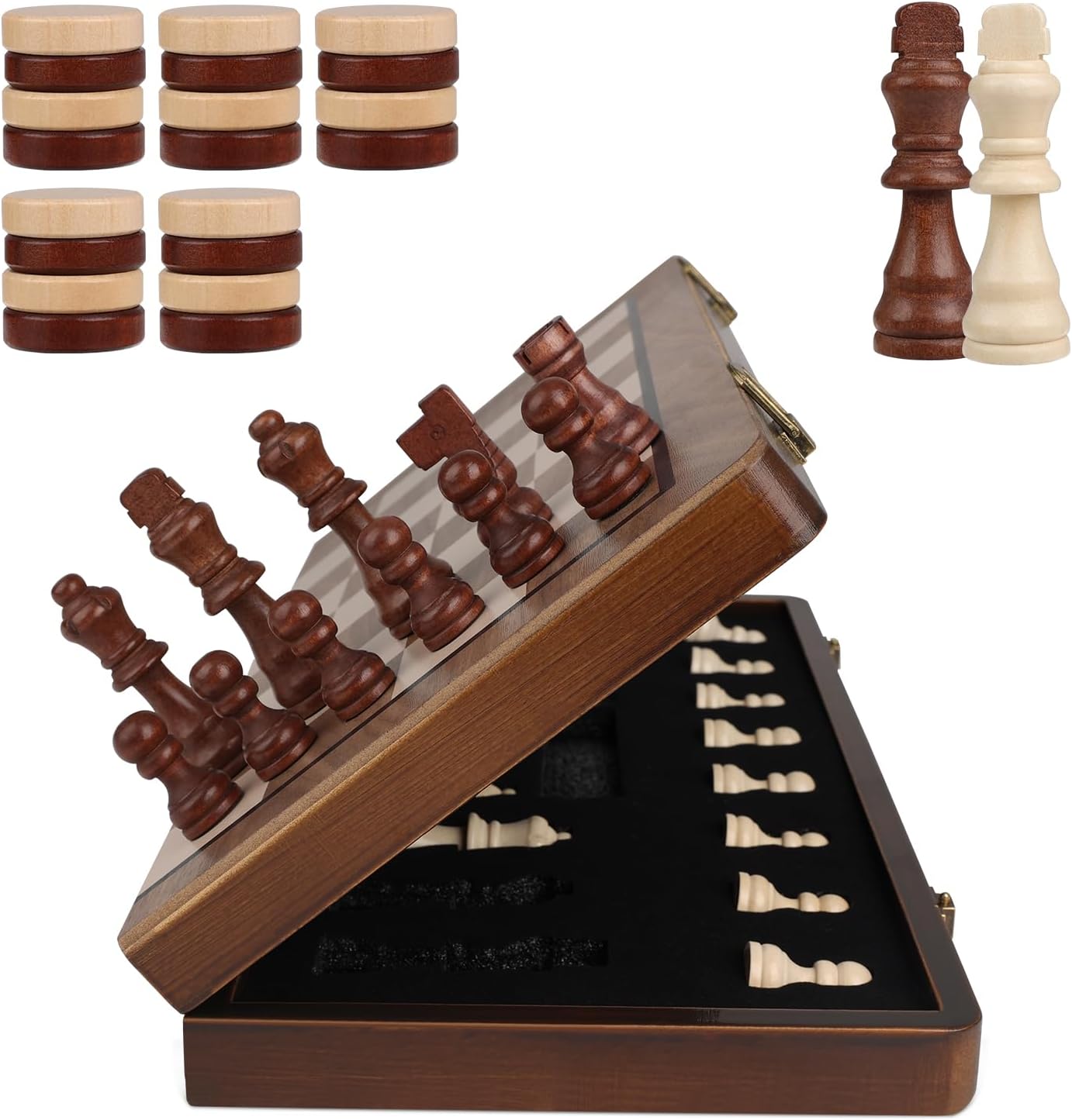 Magnetic 2 in 1 Chess Set for Travel, Checkers & Chess Fun