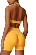 Workout Sets for Women 2 Piece Seamless Halter Sports Bra and Shorts