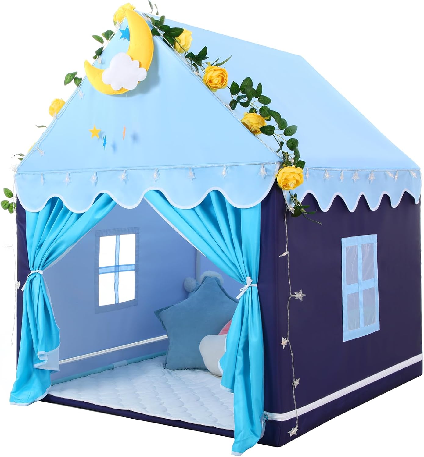 Wilwolfer Kid Tent with Mat and Star Lights for Indoor Fun