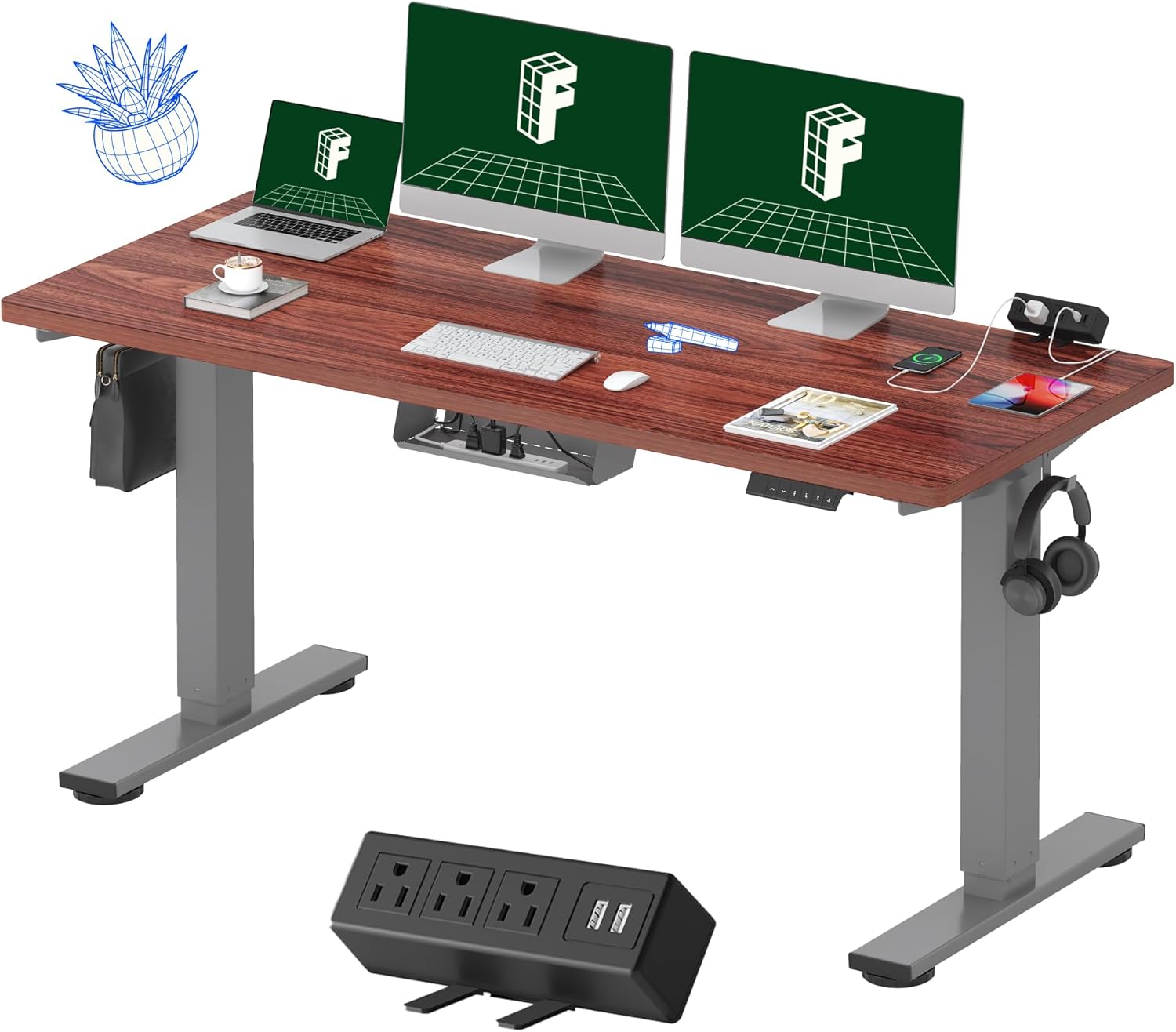 FLEXISPOT EN2 Electric Stand Up Desk with Power Strip and Memory