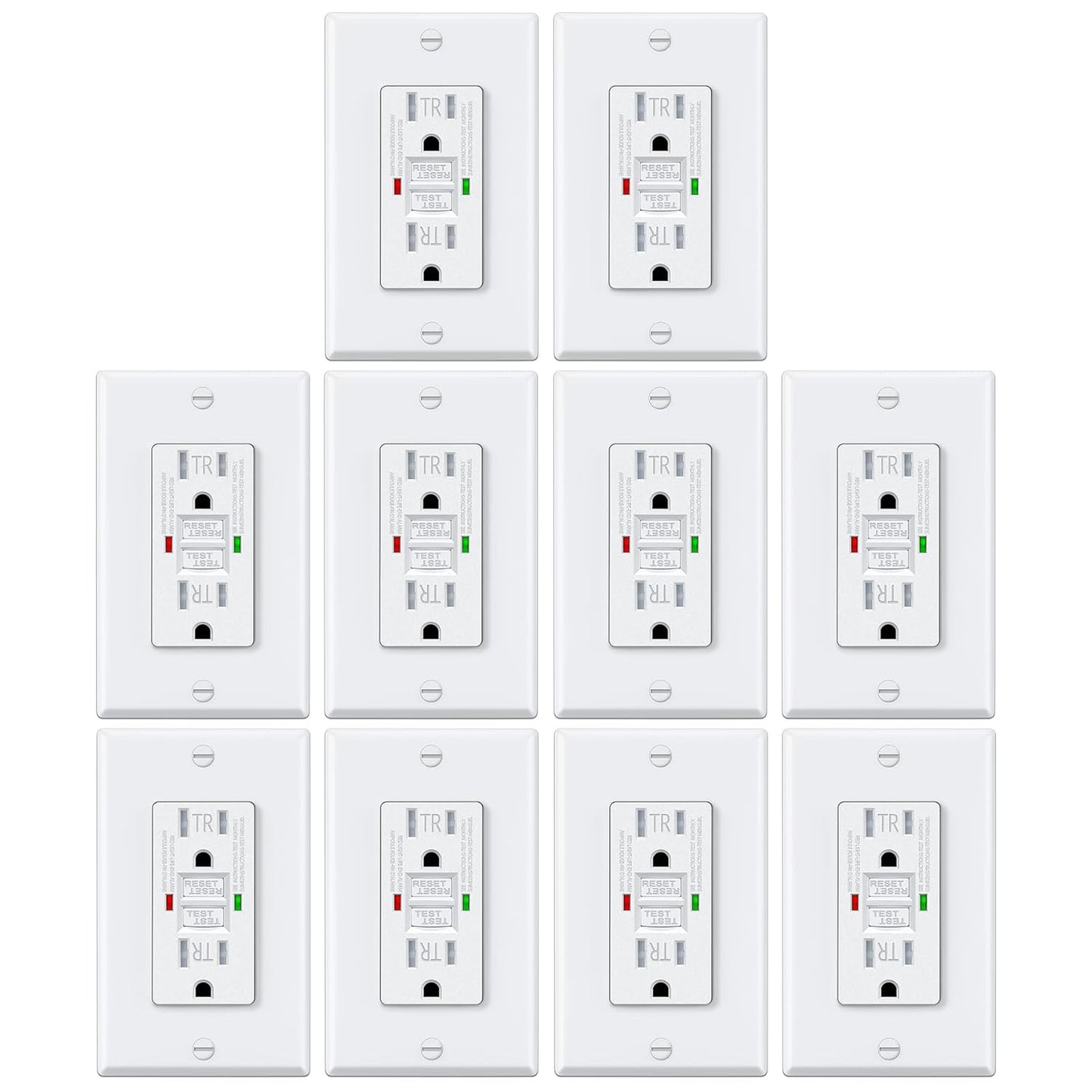 10 Pack GFCI Outlets 15 Amp with Self-Test and LED Indicator