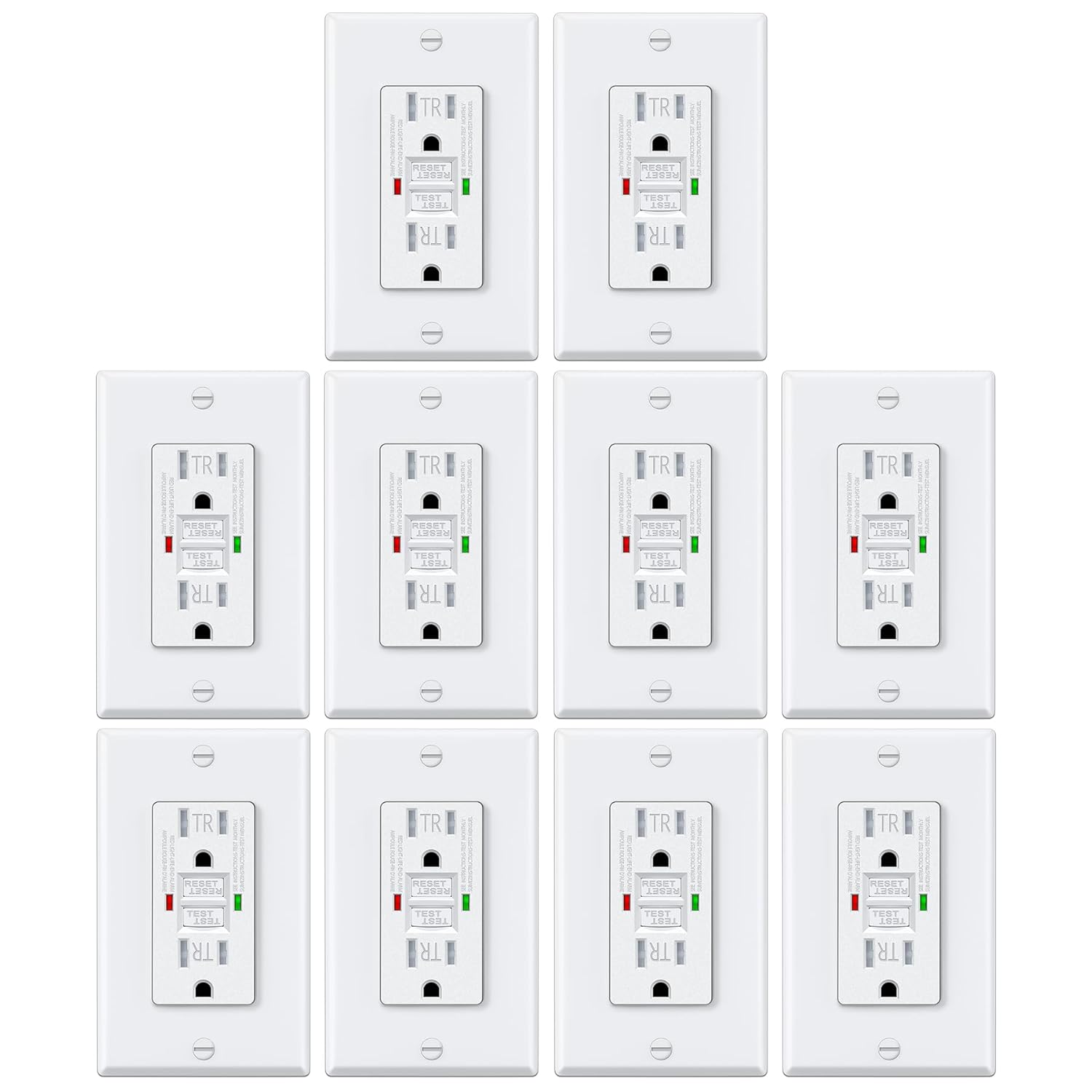 10 Pack GFCI Outlets 15 Amp with Self-Test and LED Indicator