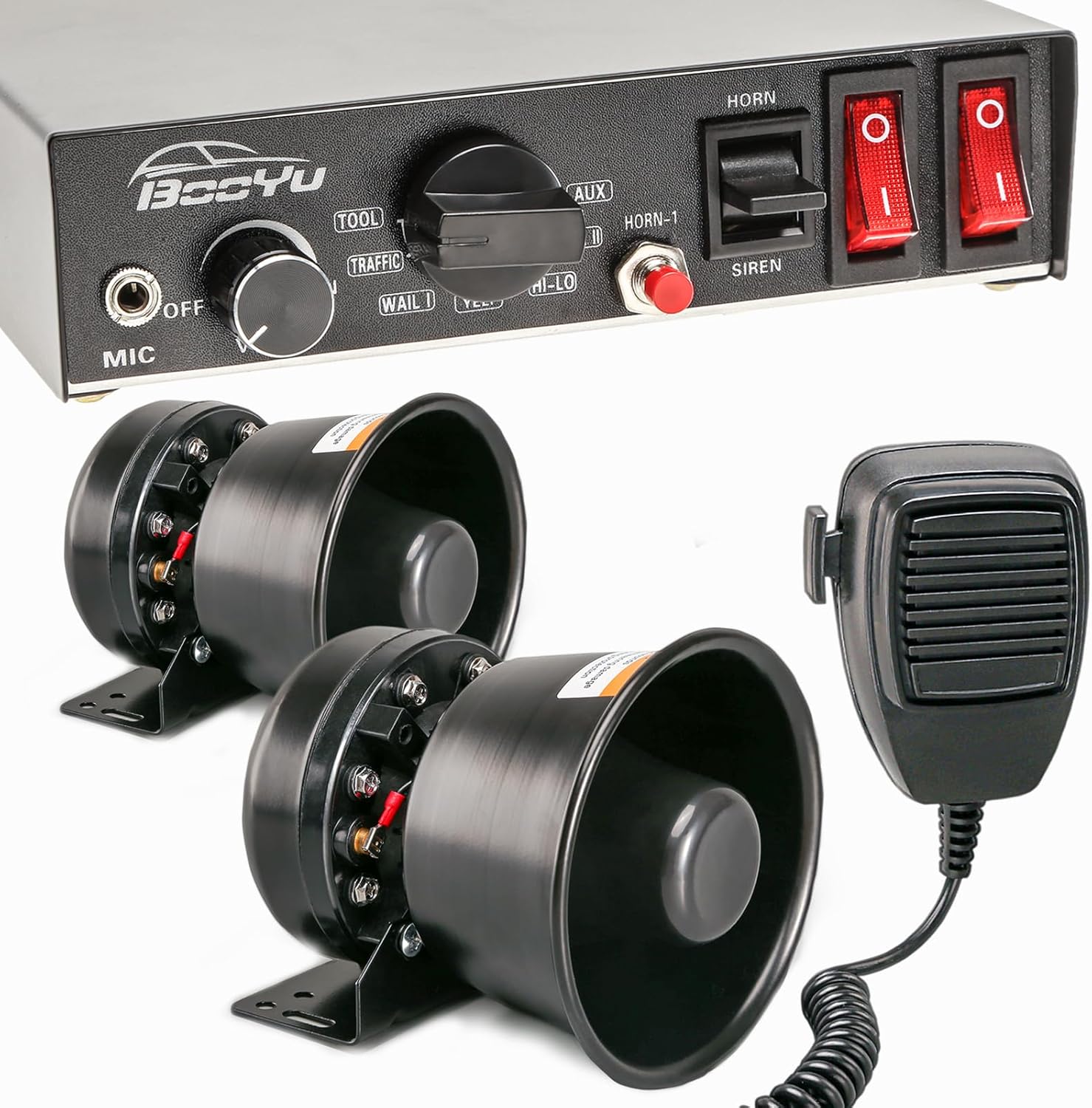 BooYu 9 Tone 12V 400W Emergency Siren PA System for Vehicles