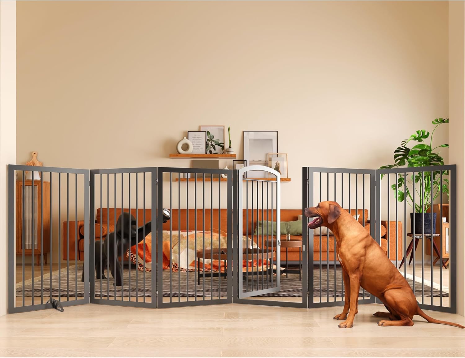 JSB Extra Wide 144-inch Dog Gate with Walk Through Door Design
