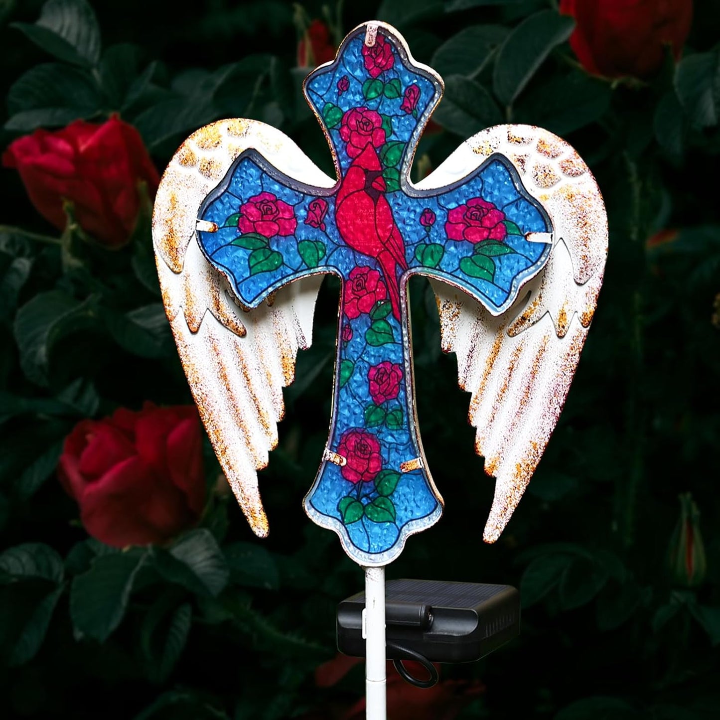 YJFWAL Solar Glass Cross Garden Stake Light for Memorials