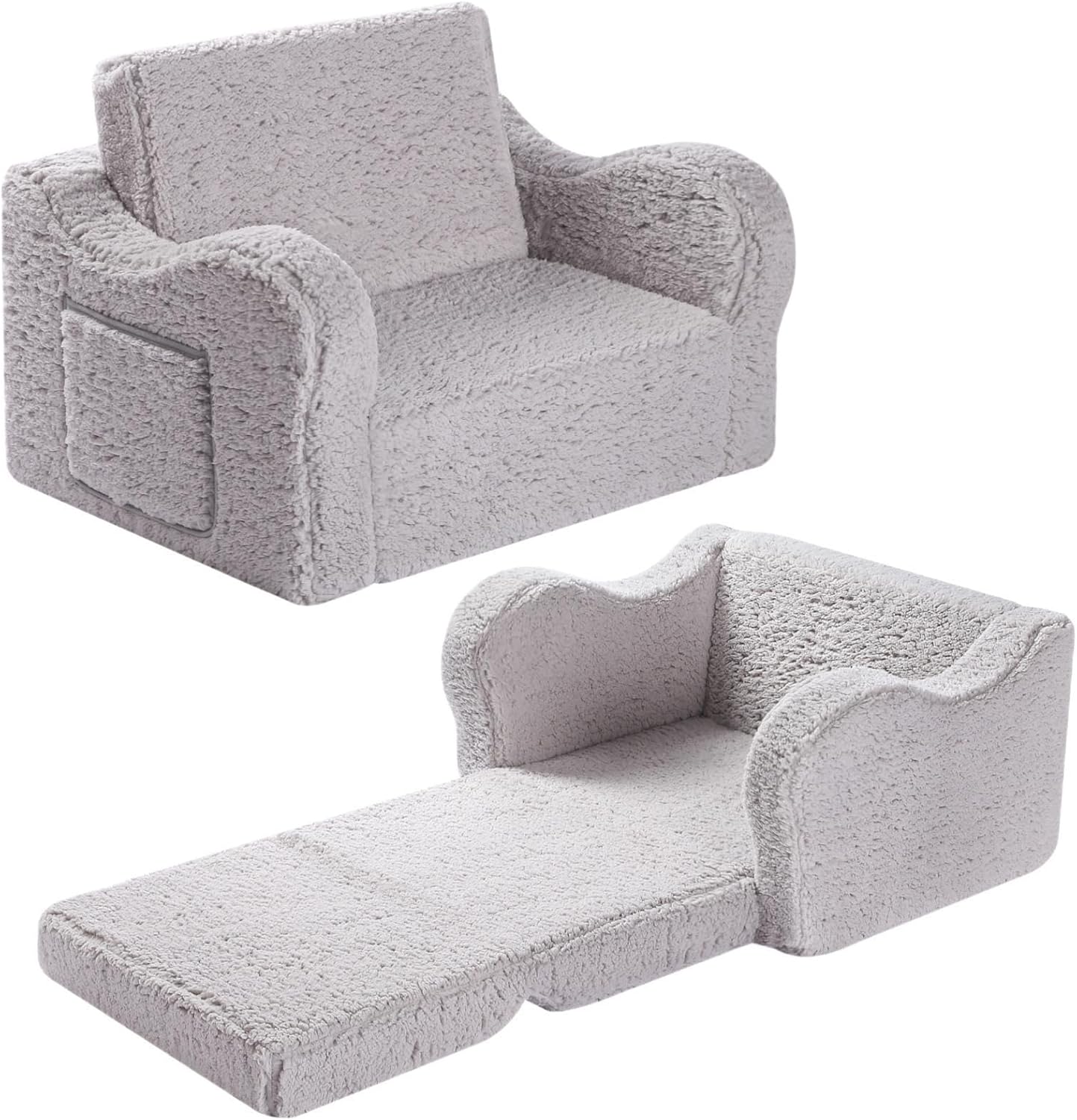 Cozy 2-in-1 Sherpa Toddler Chair in Grey