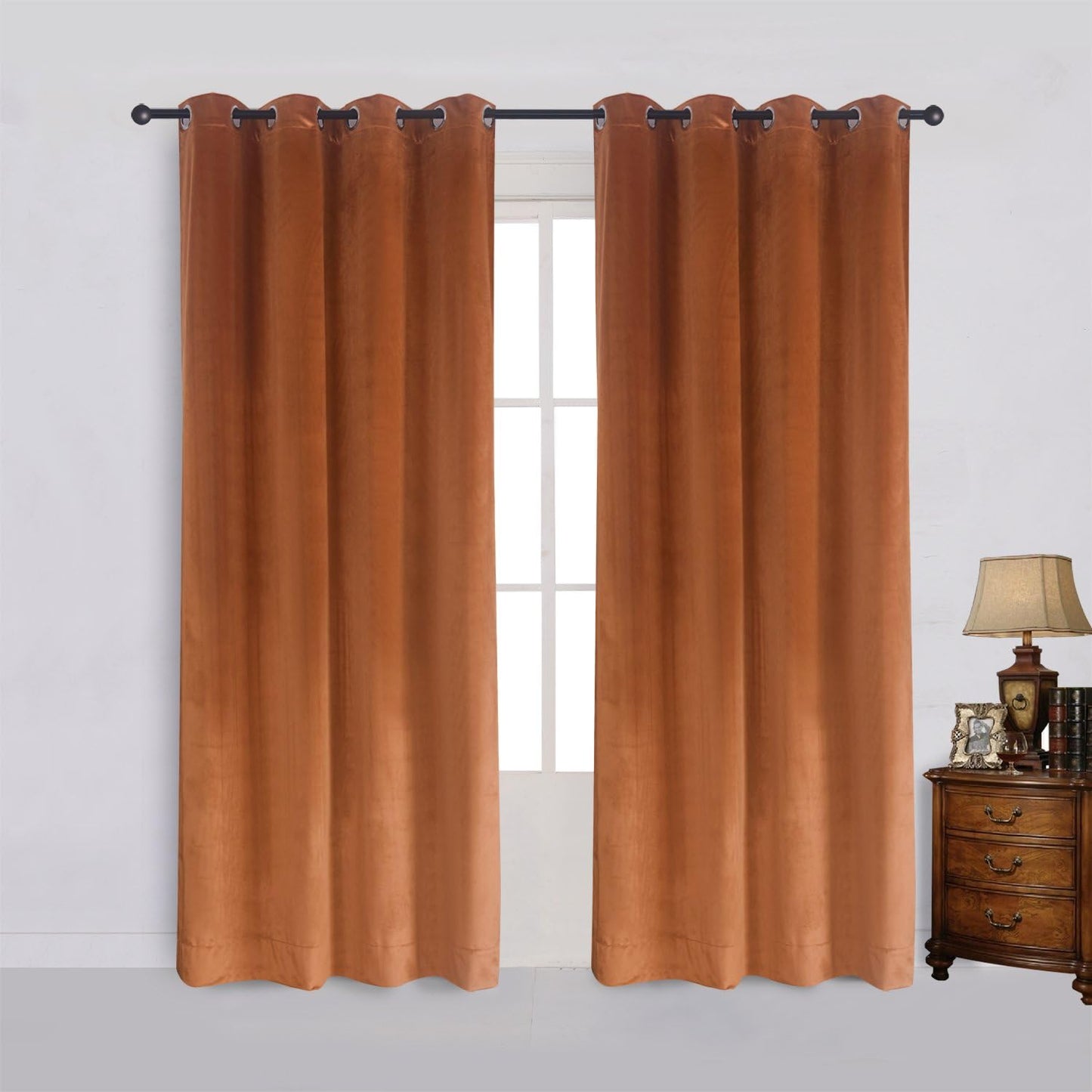 Super Soft Rustic Velvet Pumpkin Orange Blackout Drapes Panels