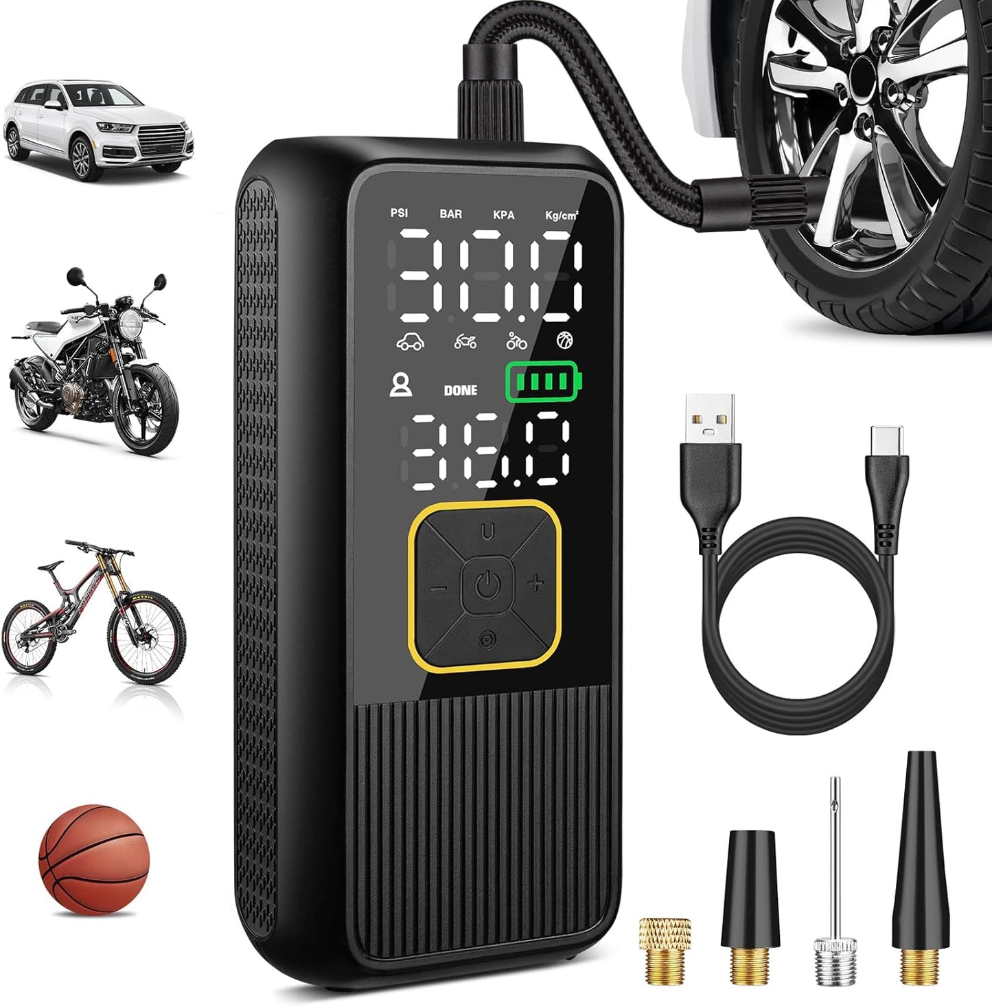 Fast 150PSI Tire Inflator for Cars, Bikes - Pwperry
