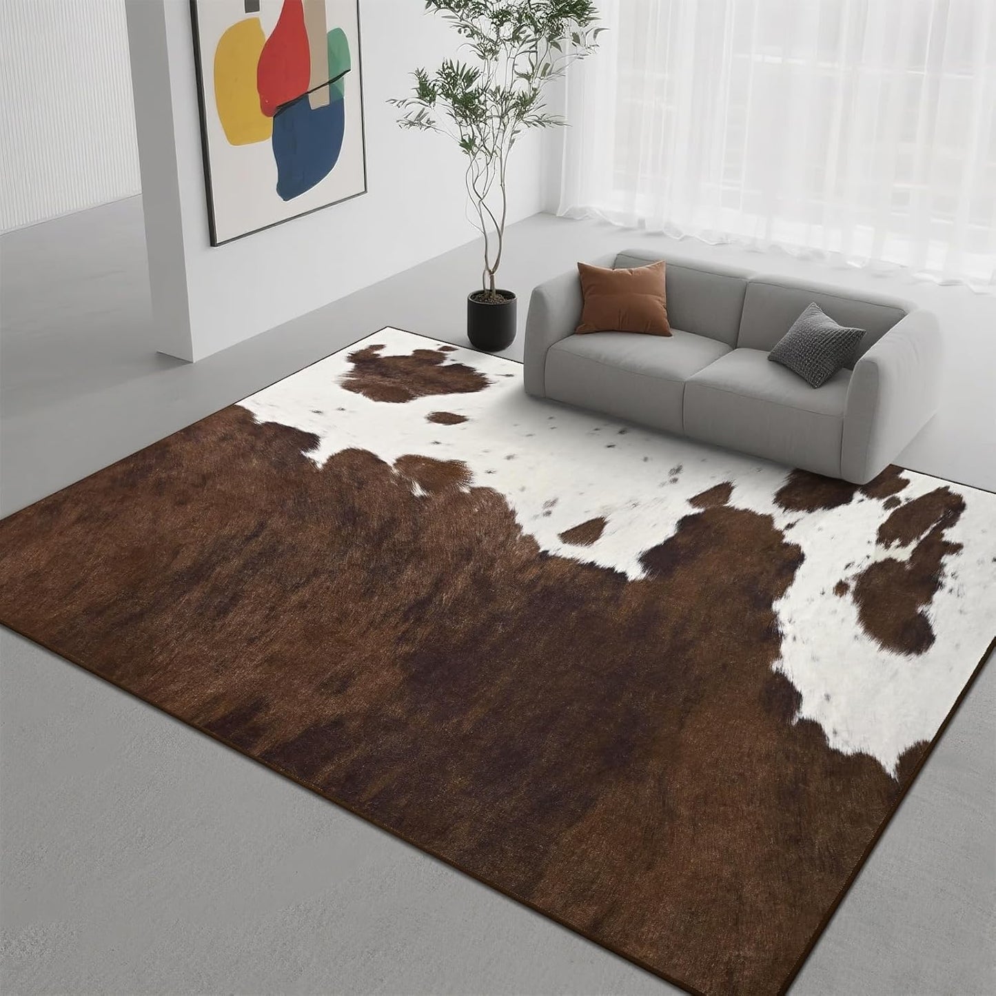 DweIke Cowhide Print Washable Area Rugs for Living Room
