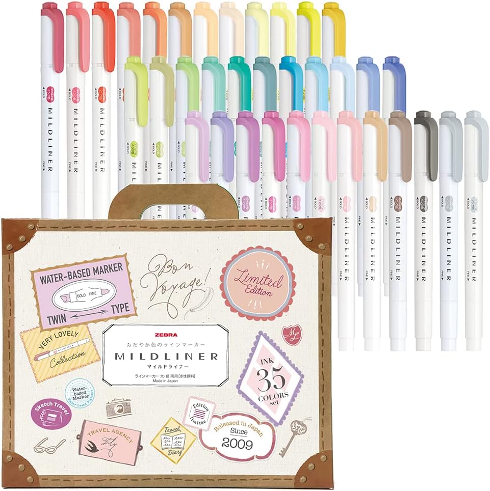 ZEBRA WKT7-35C Highlighter Set with 35 Mildliner Colors