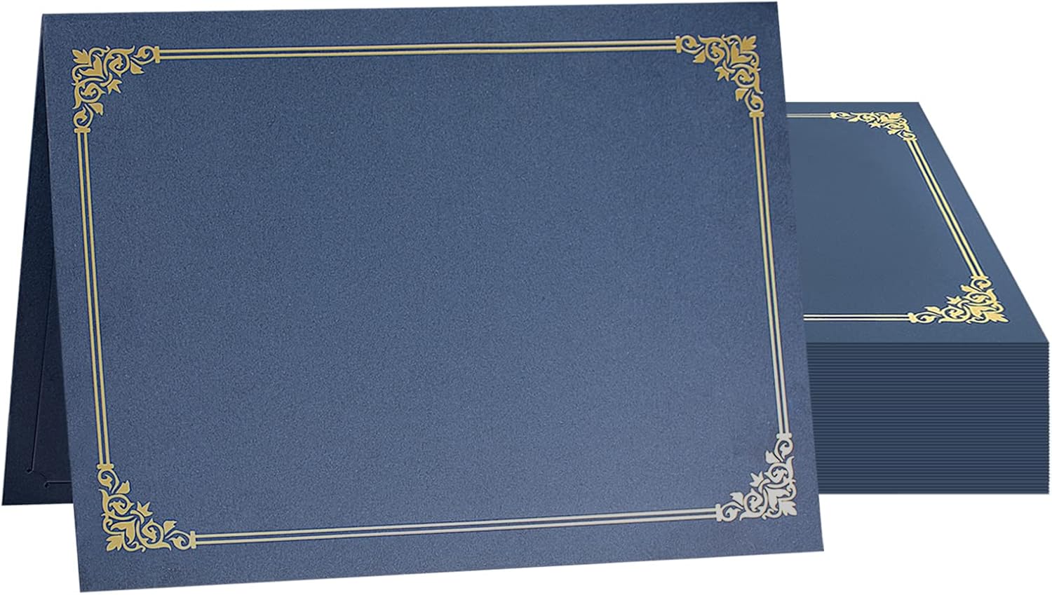 Navy Blue Certificate Holders with Gold Foil Border - 50 Packs
