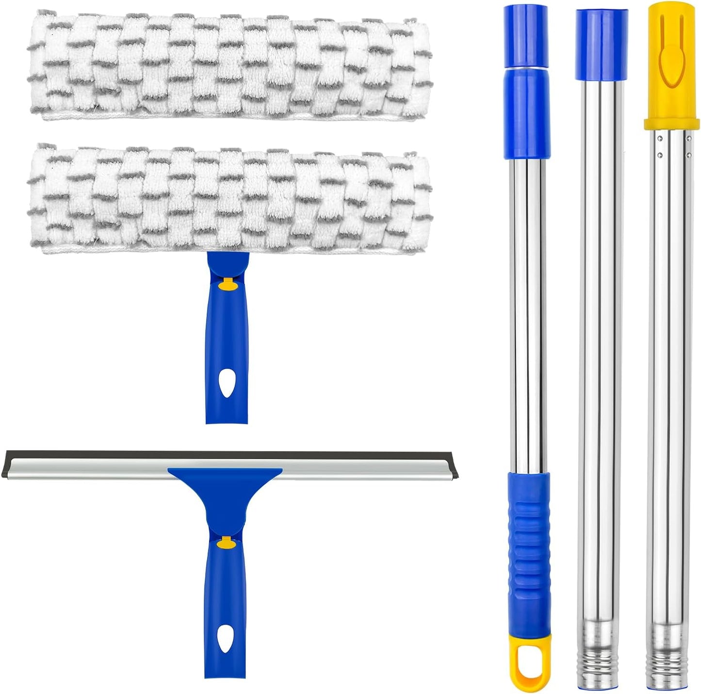 ITTAHO 12 Squeegee & Scrubber Combo - Stainless Steel Pole - Effortless Window Cleaning