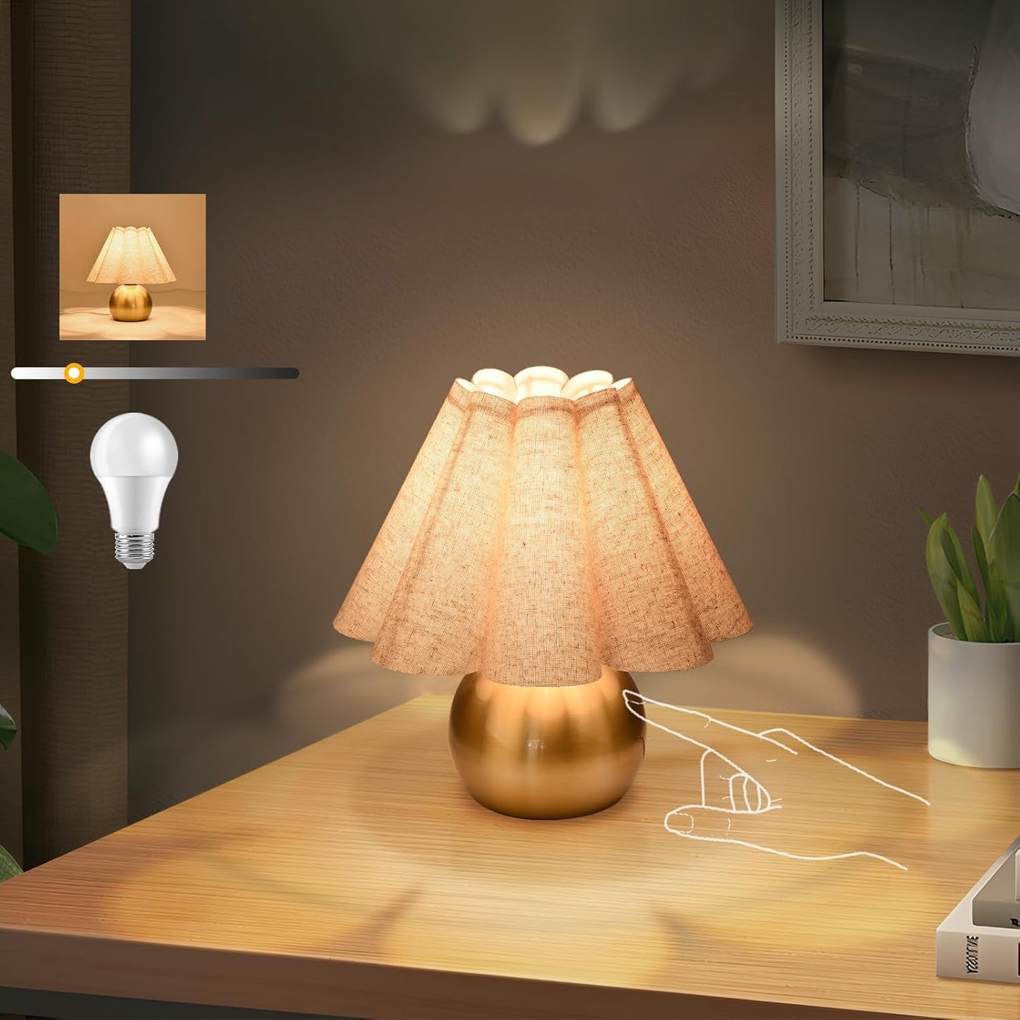 Gold Small Touch Control Table Lamp for Bedroom and Living Room