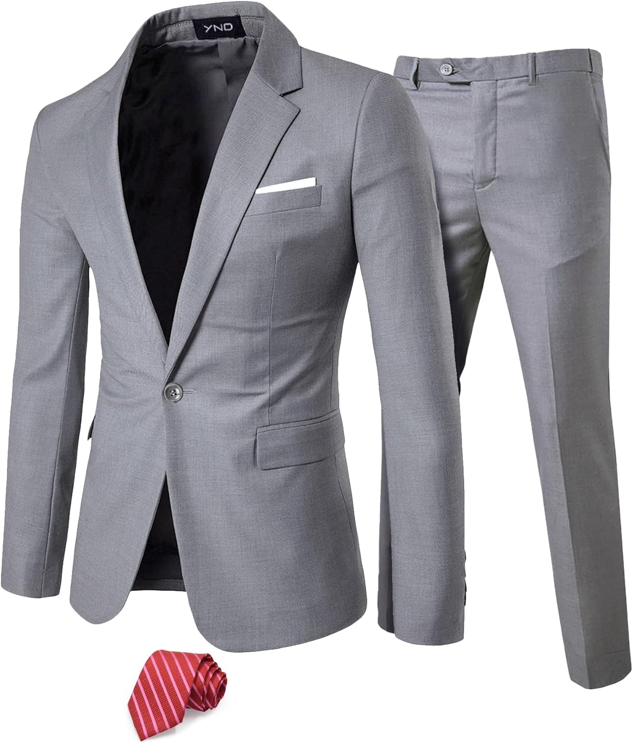 YND Men's 2 Piece Suit Set with Tie for Weddings and Parties