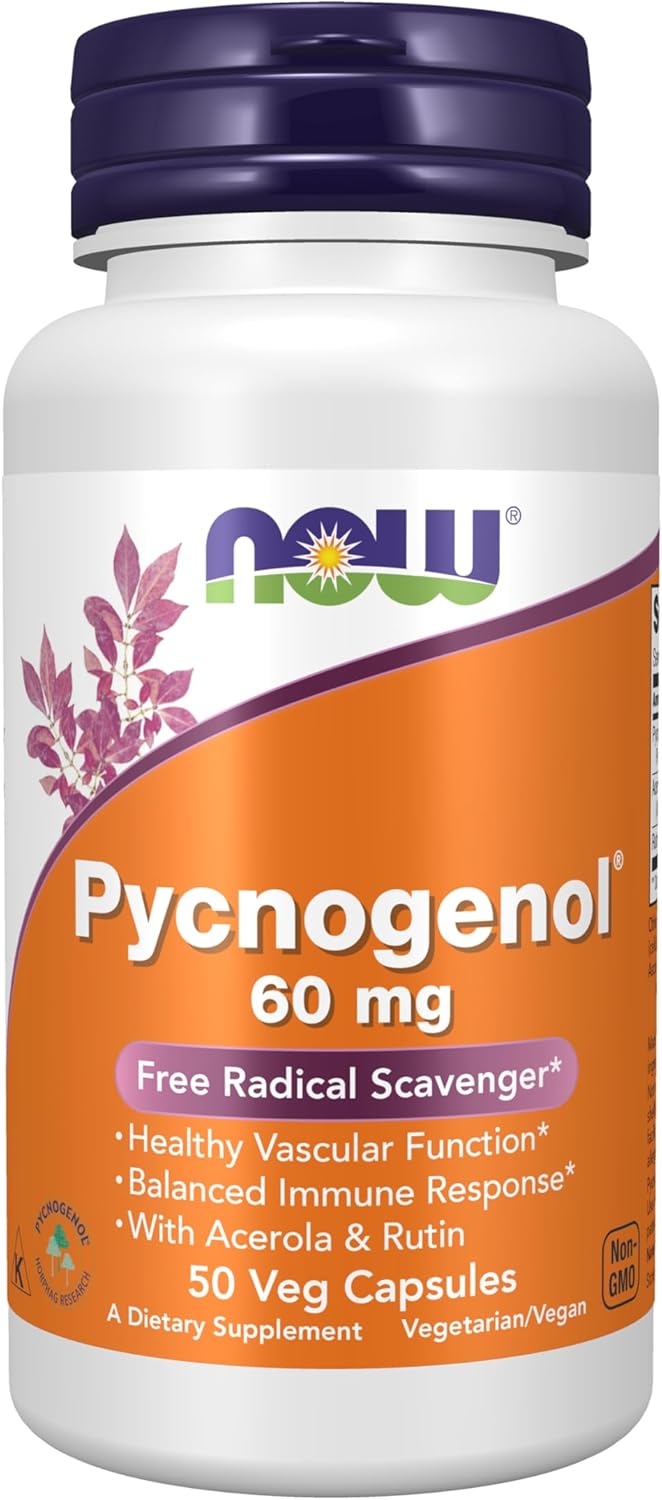 NOW Foods Pycnogenol 60 mg with Acerola & Rutin for Health