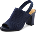 mysoft Women's Knit Chunky Block High Heels Slingback - Comfortable 3