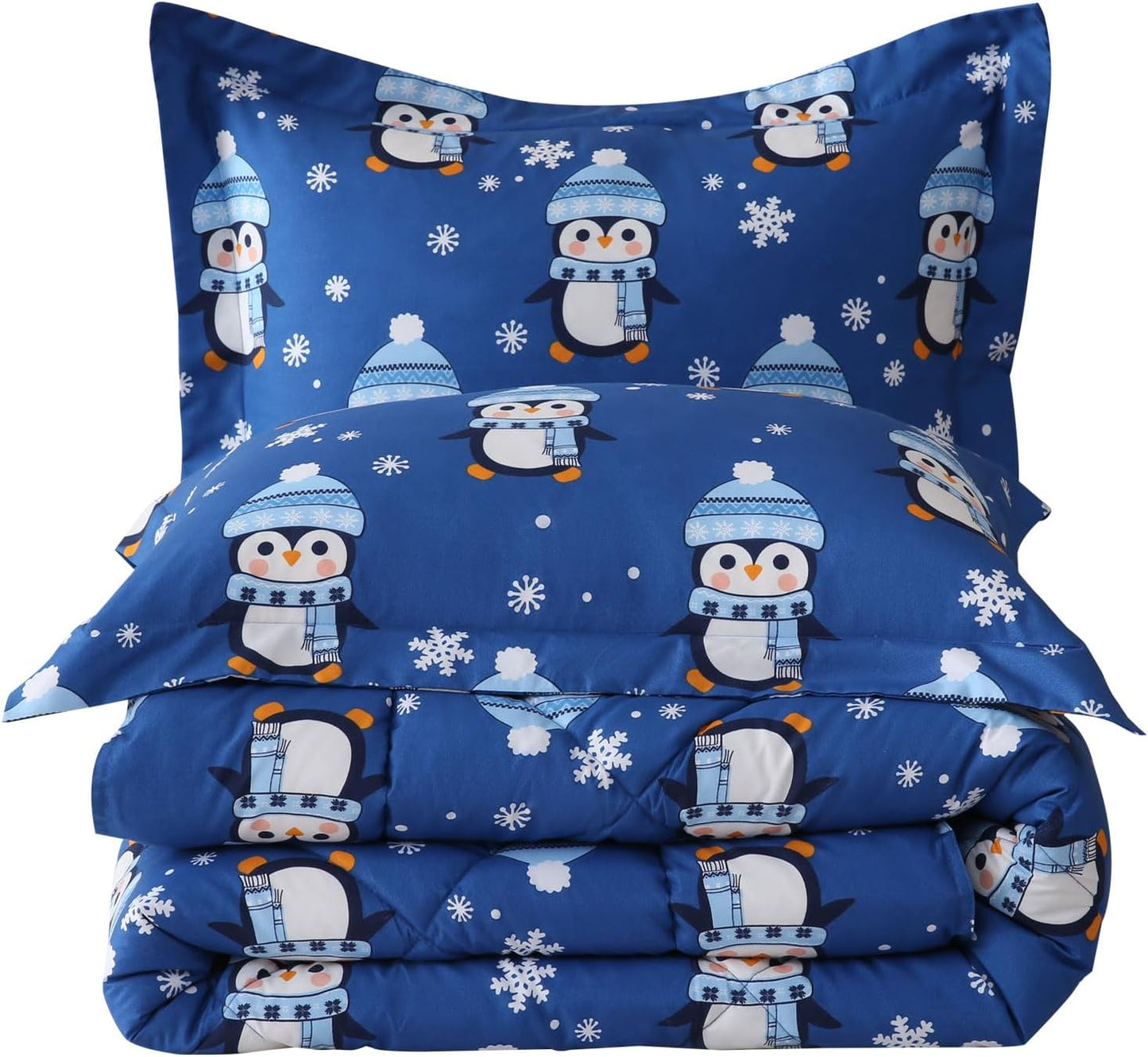 JSD Penguin Snowflakes Kids Christmas Comforter Set for Queen