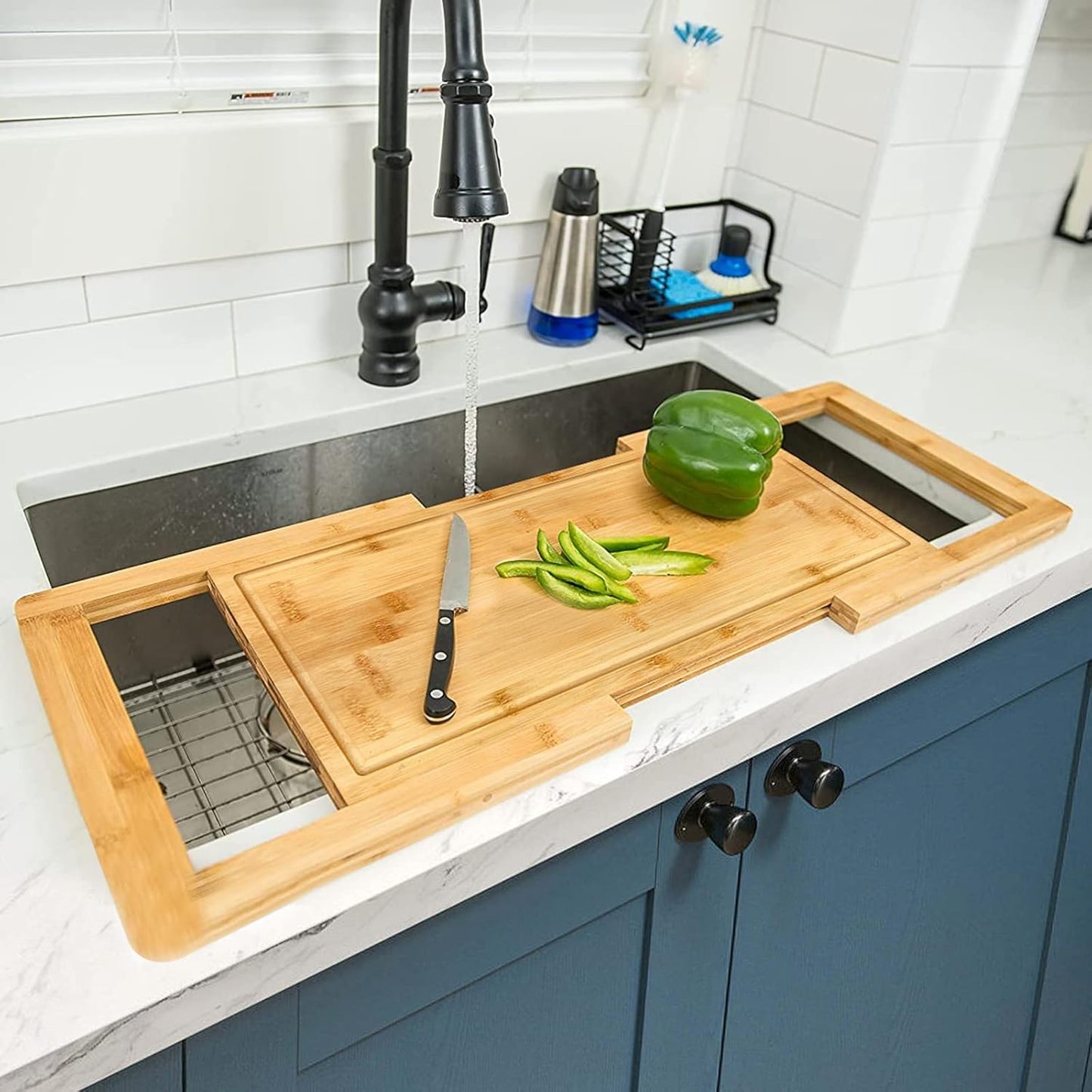 Hifybaty Over The Sink Cutting Board - Expandable Bamboo Design