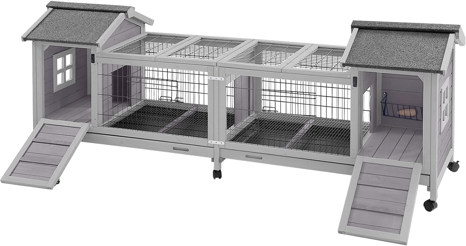 Aivituvin Rabbit Hutch with Double House and Run for Bunnies