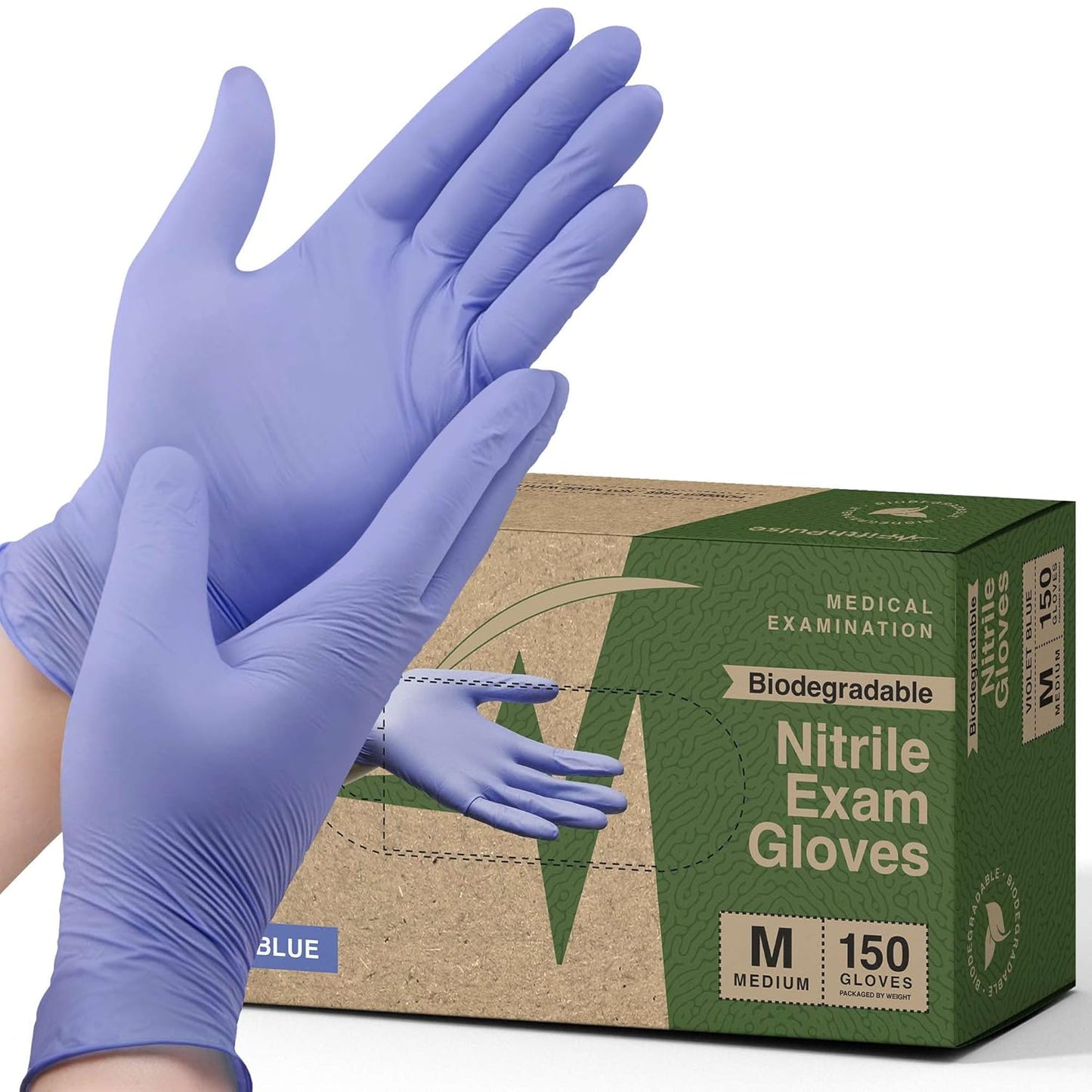 150 Count Biodegradable Nitrile Gloves - Latex & Powder Free - Textured Fingertips