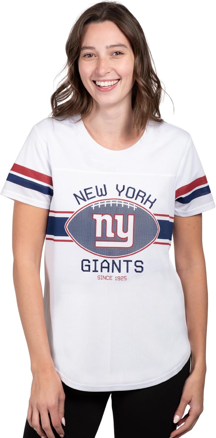 Ultra Game Women's NFL Official Soft Mesh Varsity Stripe T-Shirt