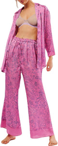 Women Satin Pajama Set Floral Silk Pajamas for Cozy Comfort