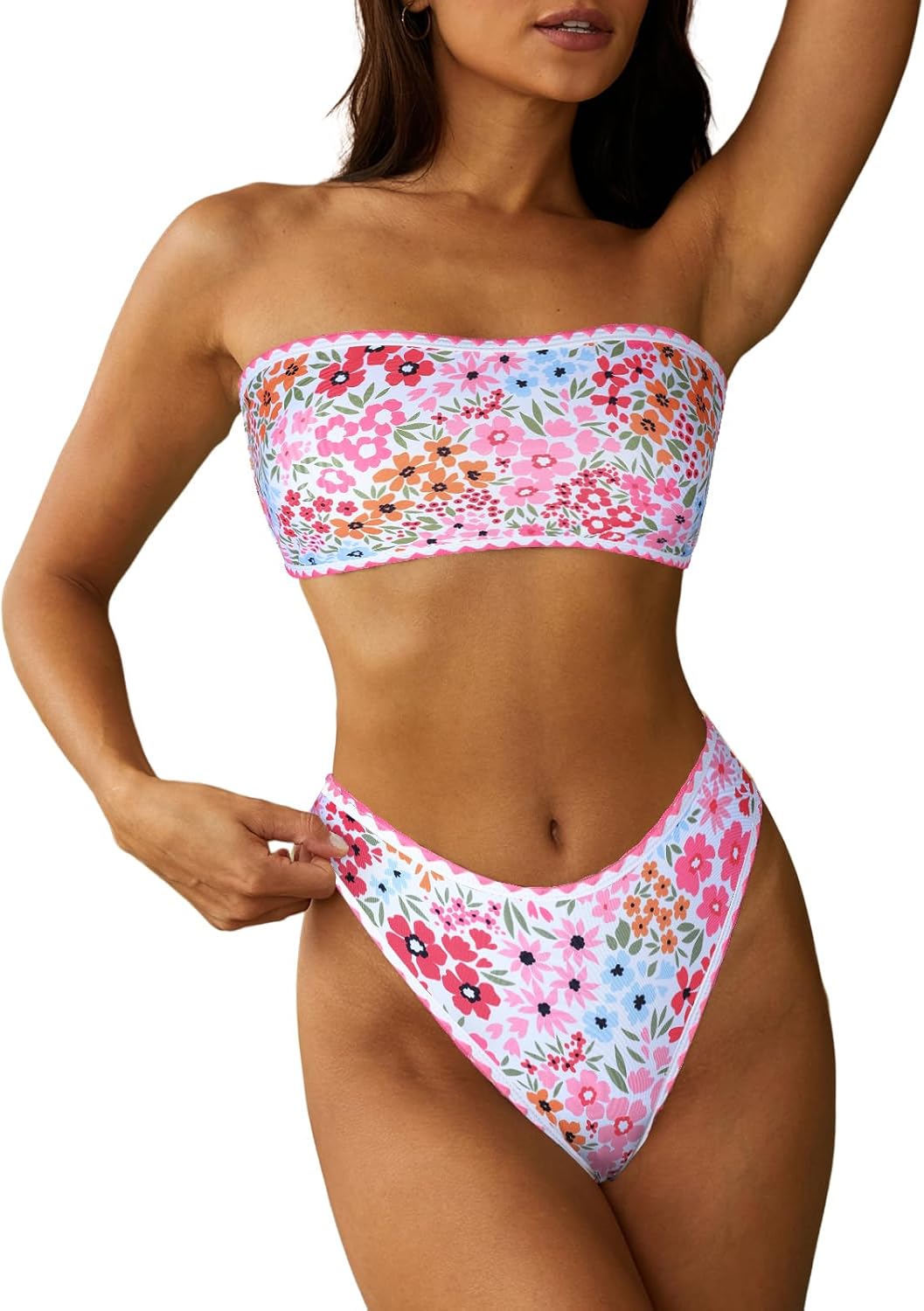 ZAFUL Women Strapless Textured Bandeau Bikini for Summer Fun