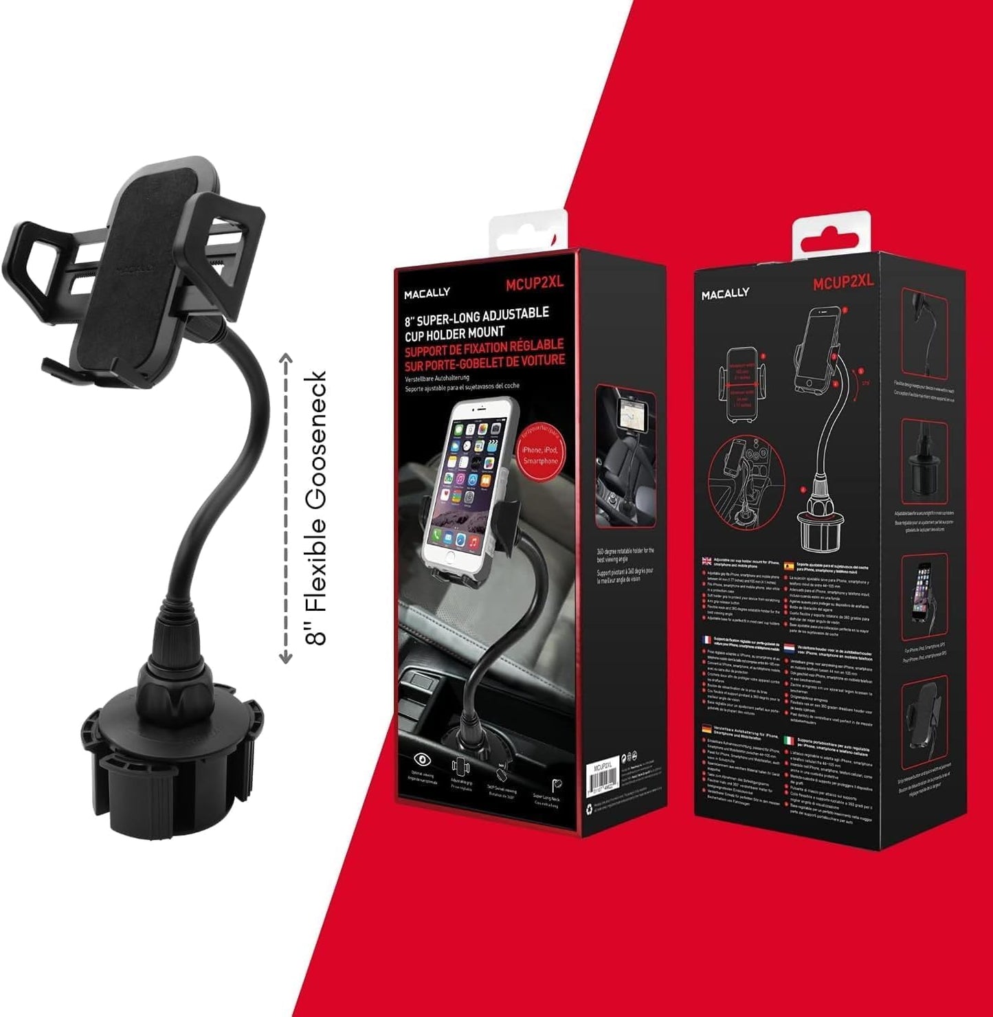 Macally 8 Flexible Gooseneck Car Cup Phone Mount