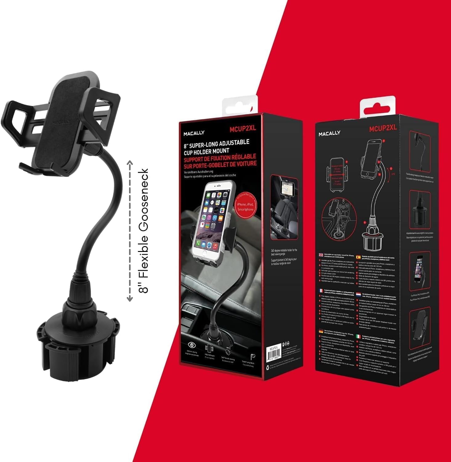 Macally 8 Flexible Gooseneck Car Cup Phone Mount