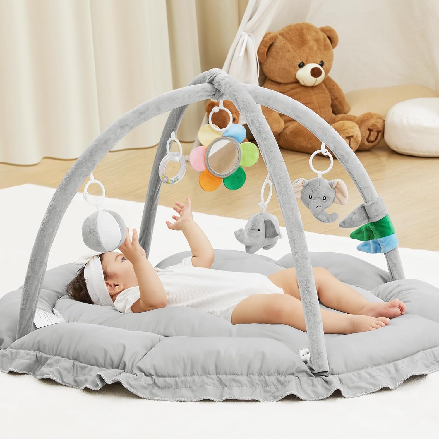 ANGELBLISS Reversible Baby Play Gym: 5 Sensory Toys for Development