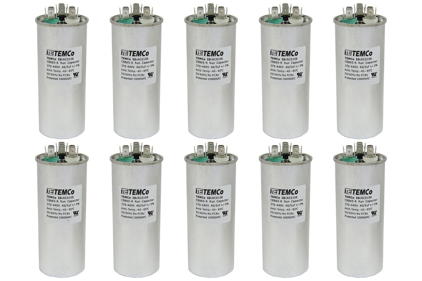10 Pack 40+5 uF Dual Run Capacitor for HVAC Applications