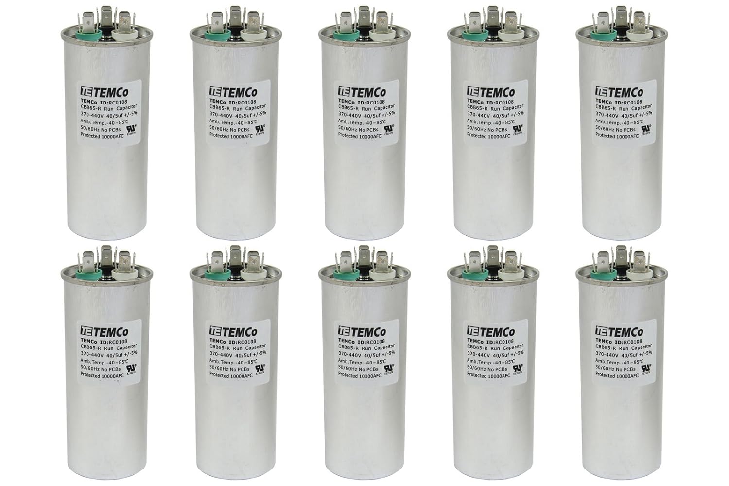 10 Pack 40+5 uF Dual Run Capacitor for HVAC Applications