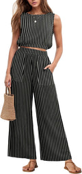 Two Piece Sets for Women Sleeveless Crop Top Wide Leg (Style ZQFJ)